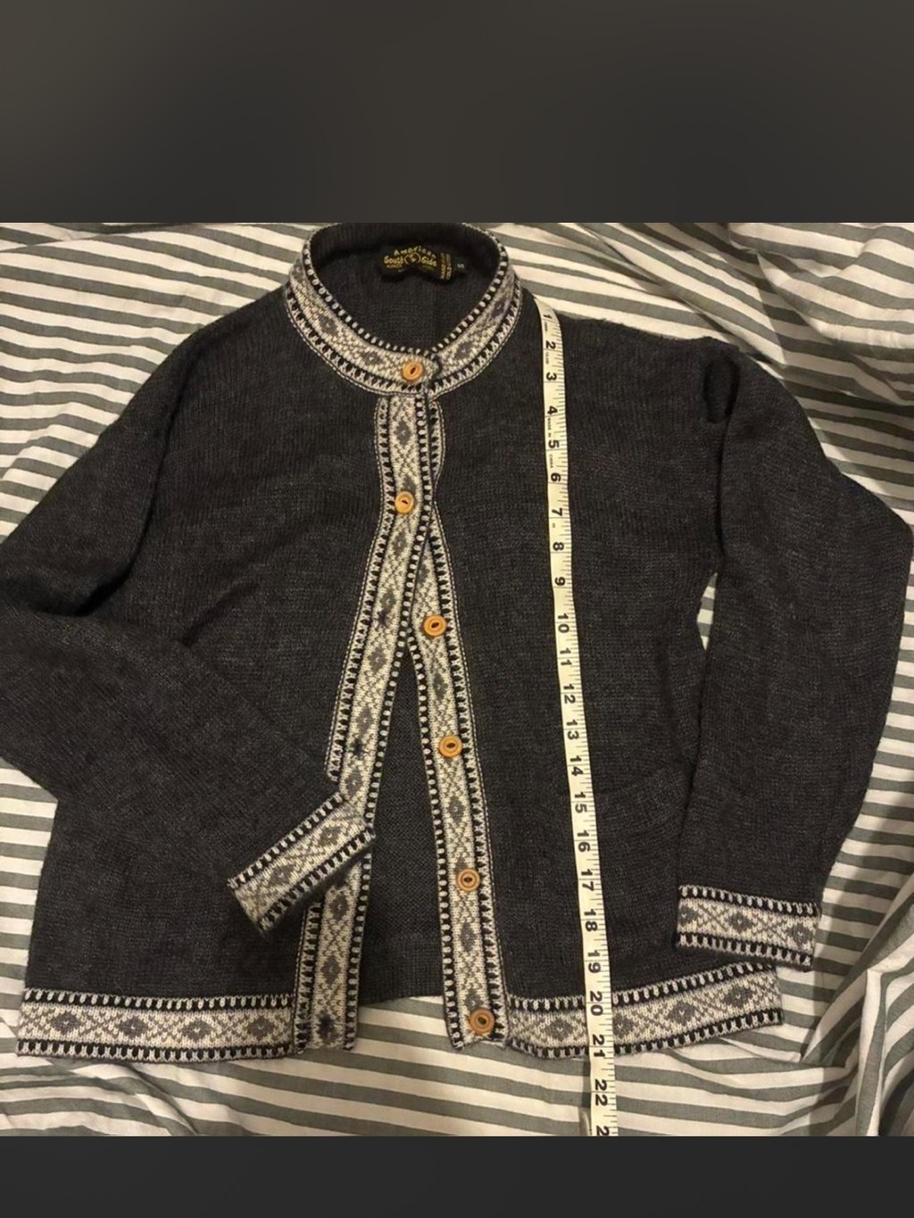 Women’s Gray Nordic Trim Button-Front Sweater